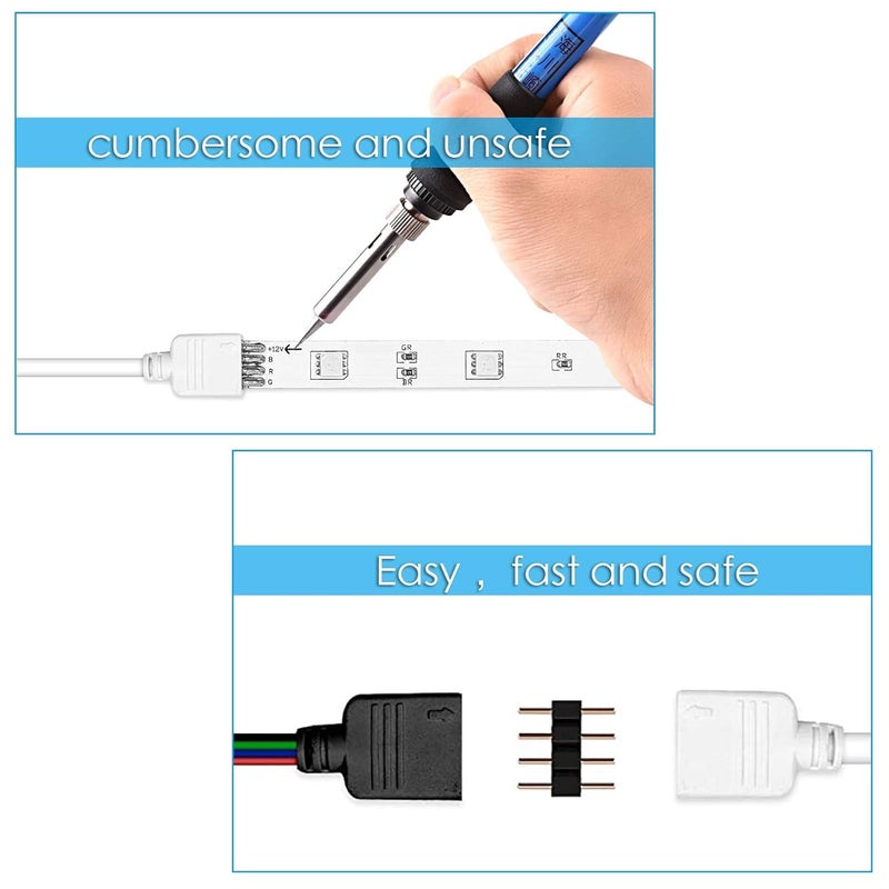 RGBZONE 2 Pack 3 Meters/9.9ft Extension Cable Connect Female Plug to RGB LED Strip Light with Free 4pcs 4pin Connector - Image 5