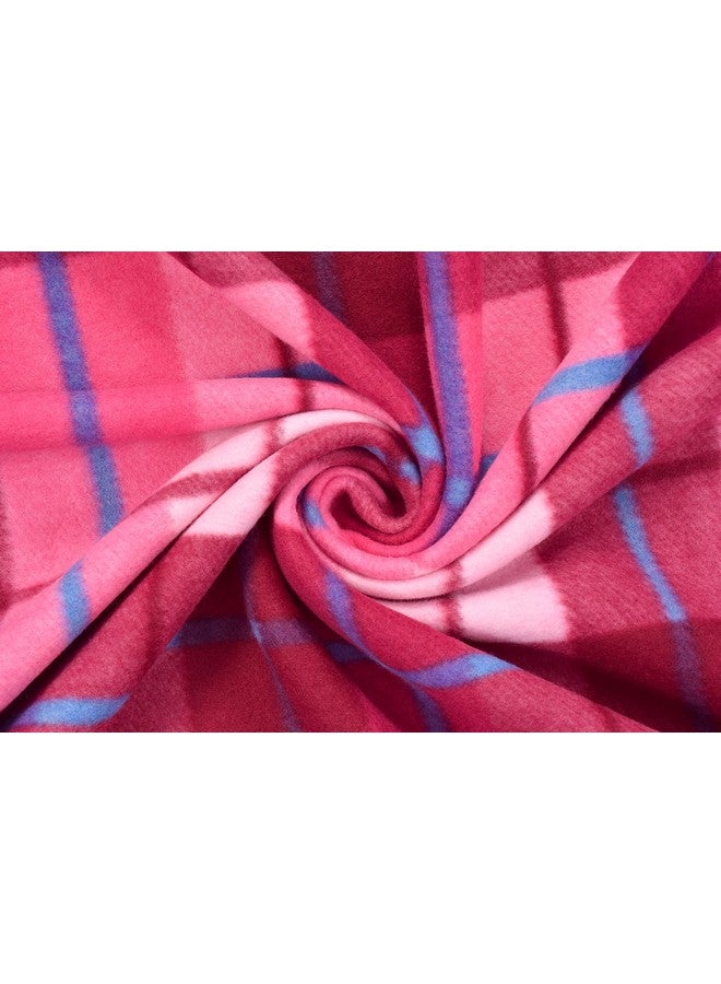 Goyal's Check All Season Polar Fleece Double Bed Blanket 500 TC, 90x90 Inches - Pink - Image 4