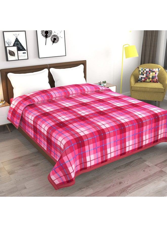 Goyal's Check All Season Polar Fleece Double Bed Blanket 500 TC, 90x90 Inches - Pink - Image 2
