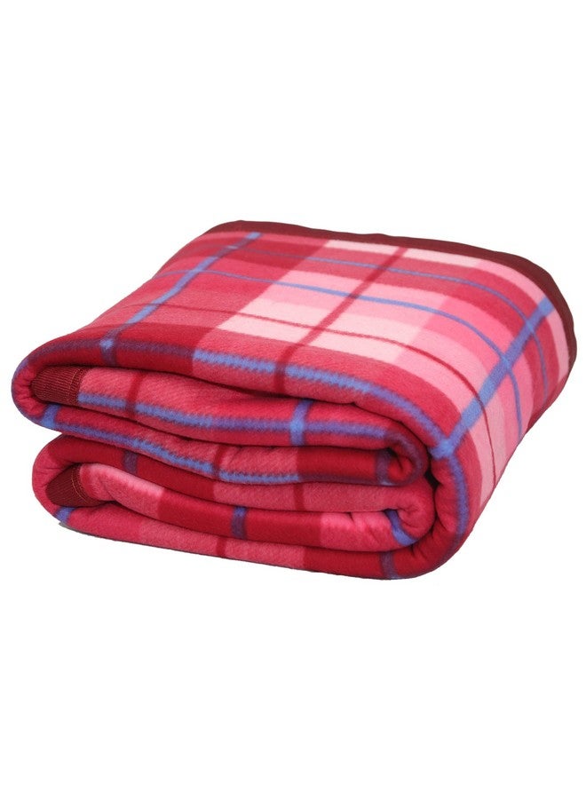 Goyal's Check All Season Polar Fleece Double Bed Blanket 500 TC, 90x90 Inches - Pink - Image 1