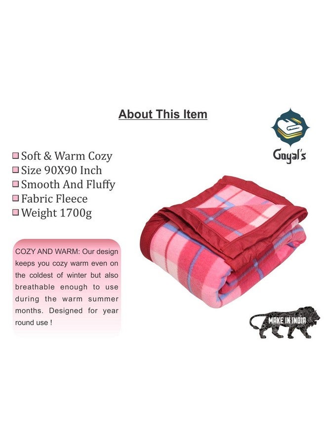 Goyal's Check All Season Polar Fleece Double Bed Blanket 500 TC, 90x90 Inches - Pink - Image 3