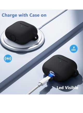 تناسب الرجال والنساء airpods 4 كم واقية ، تنطبق على الجيل الرابع من airpods 2024 كم واقية التلقائي قفل قفل أمان غطاء التبديل ، مع تنظيف كيت و السلسلة الرئيسية في الجزء الأمامي من الصمام مرئية سوداء - view 3
