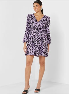 Surplice Neck Plisse Dress