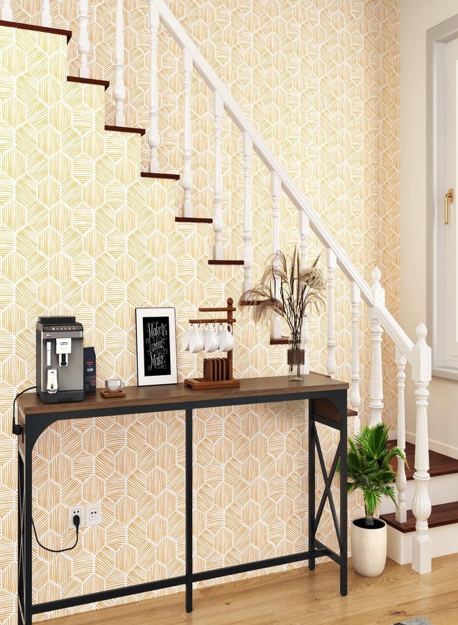 Wallercity Yellow Geometric Peel and Stick Wallpaper Hexagon Boho Self Adhesive Wallpapers Gold Stripe Contact Paper for Countertops Backdrop Vinyl Roll for Kitchen Bathroom Renter Friendly 17.5"x102" - Image 5