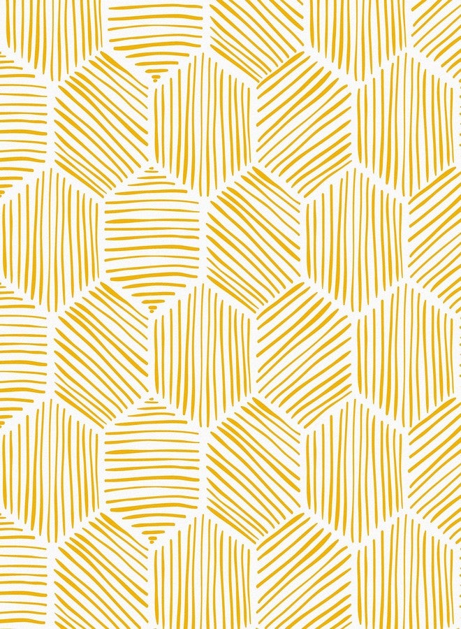Wallercity Yellow Geometric Peel and Stick Wallpaper Hexagon Boho Self Adhesive Wallpapers Gold Stripe Contact Paper for Countertops Backdrop Vinyl Roll for Kitchen Bathroom Renter Friendly 17.5"x102" - Image 1