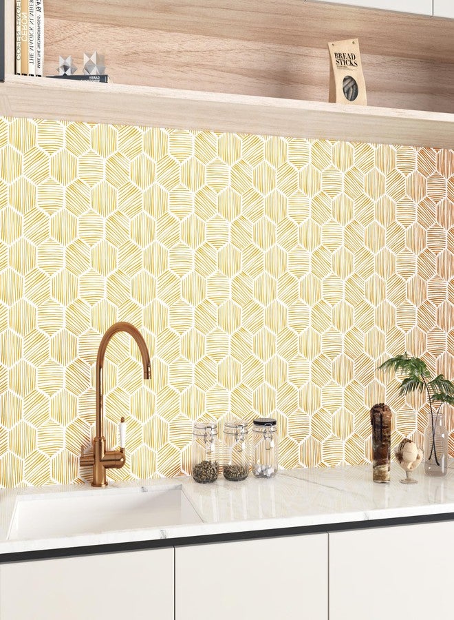 Wallercity Yellow Geometric Peel and Stick Wallpaper Hexagon Boho Self Adhesive Wallpapers Gold Stripe Contact Paper for Countertops Backdrop Vinyl Roll for Kitchen Bathroom Renter Friendly 17.5"x102" - Image 2
