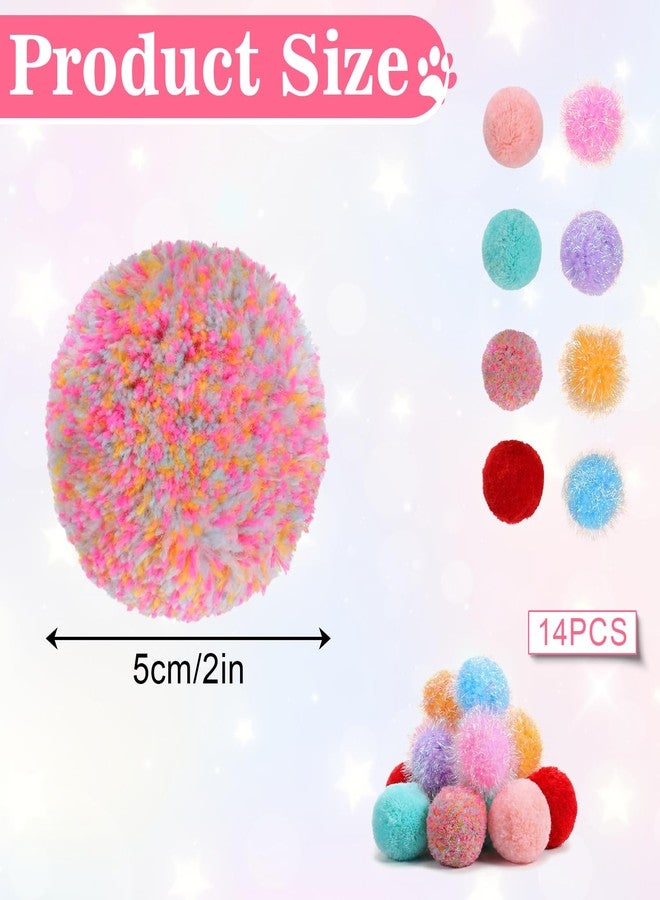 Bruislard 14 Pcs Cat Pom Pom Balls Cat Balls Toy Cats Poms Poms Sparkle Fuzzy Ball Yarn Puffs Interactive Cats Toy Interactive Kitten Chasing Toys - Image 2