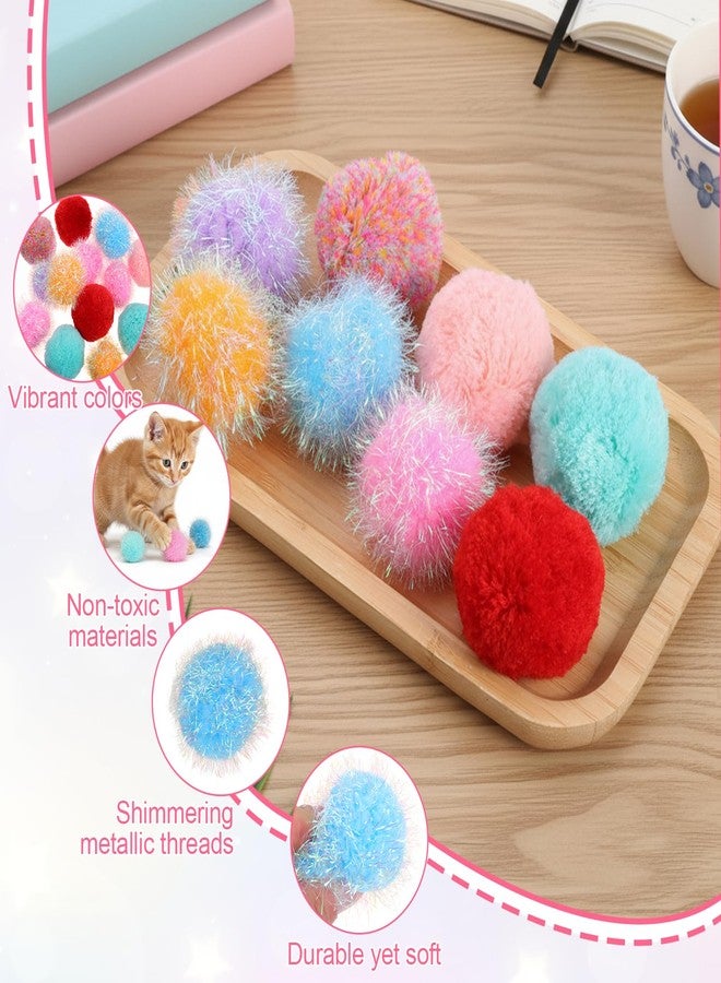 Bruislard 14 Pcs Cat Pom Pom Balls Cat Balls Toy Cats Poms Poms Sparkle Fuzzy Ball Yarn Puffs Interactive Cats Toy Interactive Kitten Chasing Toys - Image 5