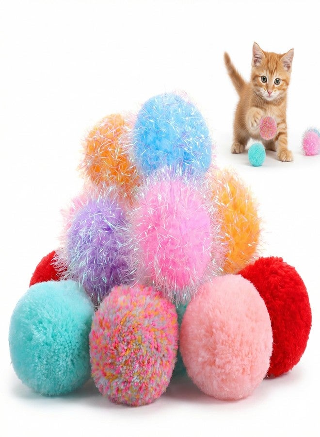 Bruislard 14 Pcs Cat Pom Pom Balls Cat Balls Toy Cats Poms Poms Sparkle Fuzzy Ball Yarn Puffs Interactive Cats Toy Interactive Kitten Chasing Toys - Image 1