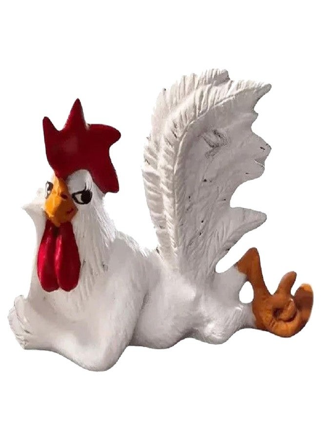 PUXING White Rooster Statue - Enchanting Posture, Lying Down, Winking, Garden Decor - Image 1
