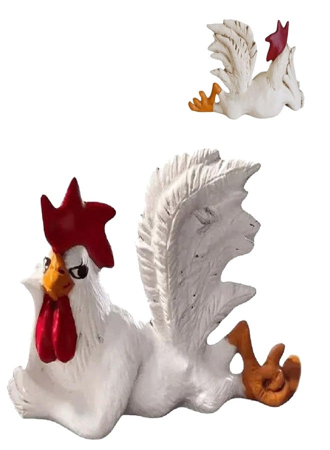 PUXING White Rooster Statue - Enchanting Posture, Lying Down, Winking, Garden Decor - Image 3