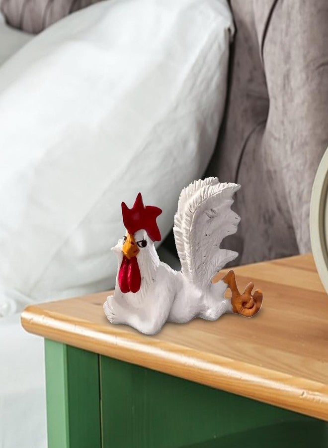 PUXING White Rooster Statue - Enchanting Posture, Lying Down, Winking, Garden Decor - Image 4