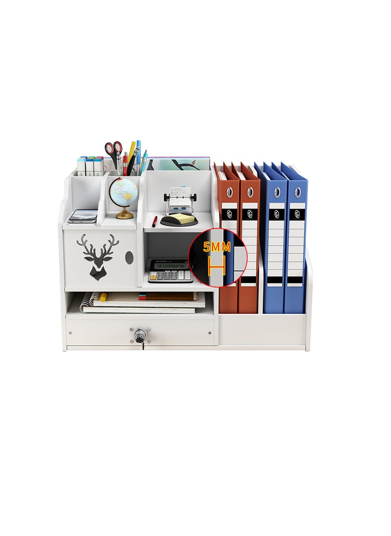 Kidle 4 Tier Multi-functional Office White Desktop Organizer A4 Paper File Holder With Locking Drawer Multifunctional Supplies Organizer Desk Mail Sorter Loose-leaf Holder Letter Tray Study Room Home  - Image 1
