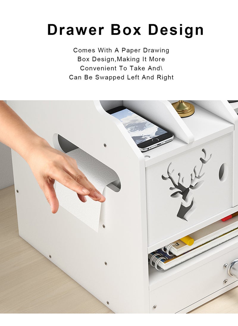 Kidle 4 Tier Multi-functional Office White Desktop Organizer A4 Paper File Holder With Locking Drawer Multifunctional Supplies Organizer Desk Mail Sorter Loose-leaf Holder Letter Tray Study Room Home  - Image 4