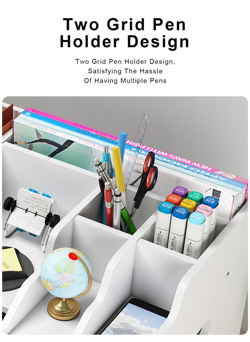 Kidle 4 Tier Multi-functional Office White Desktop Organizer A4 Paper File Holder With Locking Drawer Multifunctional Supplies Organizer Desk Mail Sorter Loose-leaf Holder Letter Tray Study Room Home  - Image 5