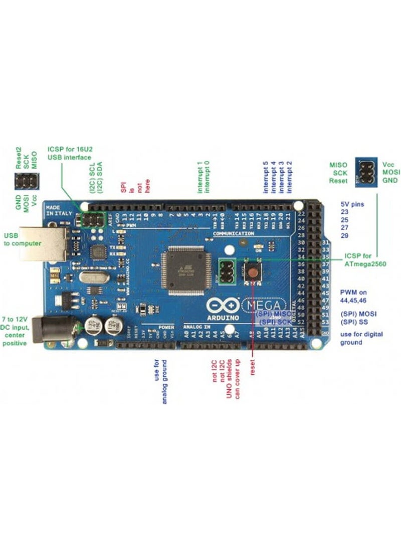 Arduino Mega 2560 R3 Rev3 Atmega 2560-16AU CH340G Circuit Board (Original New Version) + Cable