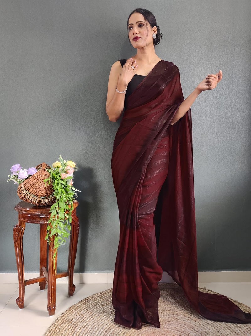 SIRIL Women's Georgette Printed Ready to Wear Saree, One Minute Stitched Saree with Unstitched blouse Piece (3374S366_Maroon) - Image 4