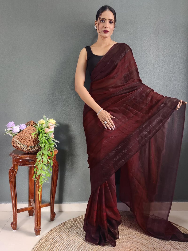 SIRIL Women's Georgette Printed Ready to Wear Saree, One Minute Stitched Saree with Unstitched blouse Piece (3374S366_Maroon) - Image 5