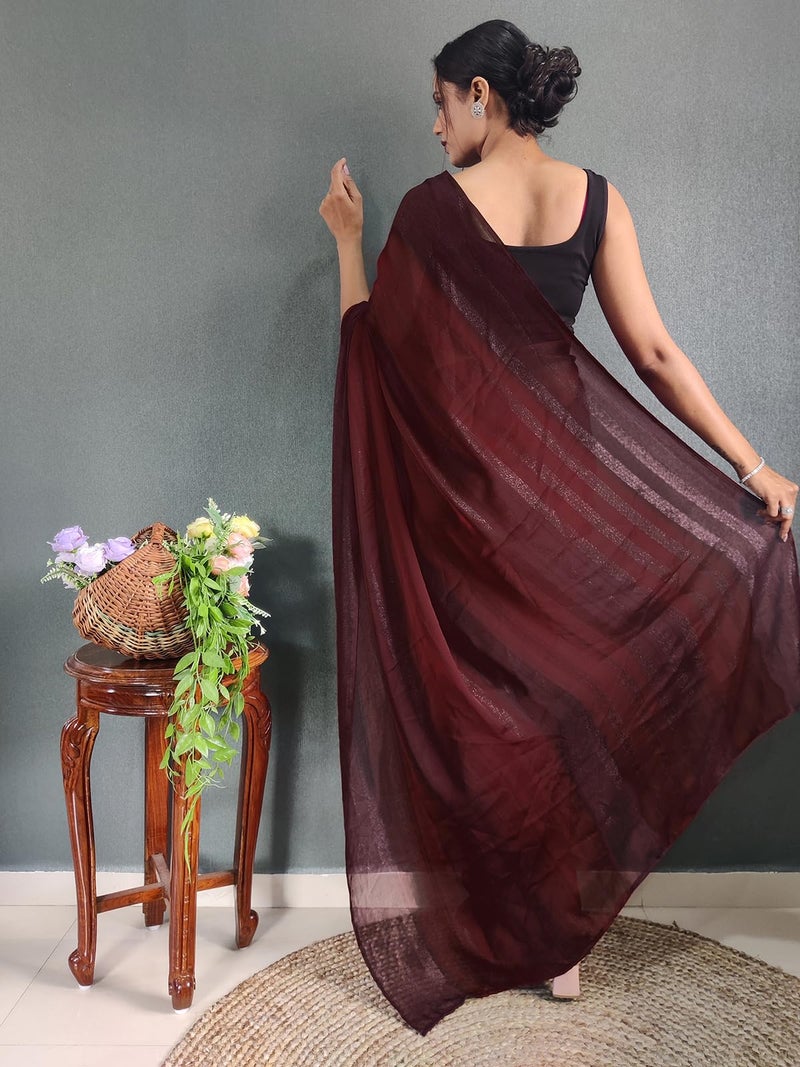 SIRIL Women's Georgette Printed Ready to Wear Saree, One Minute Stitched Saree with Unstitched blouse Piece (3374S366_Maroon) - Image 2