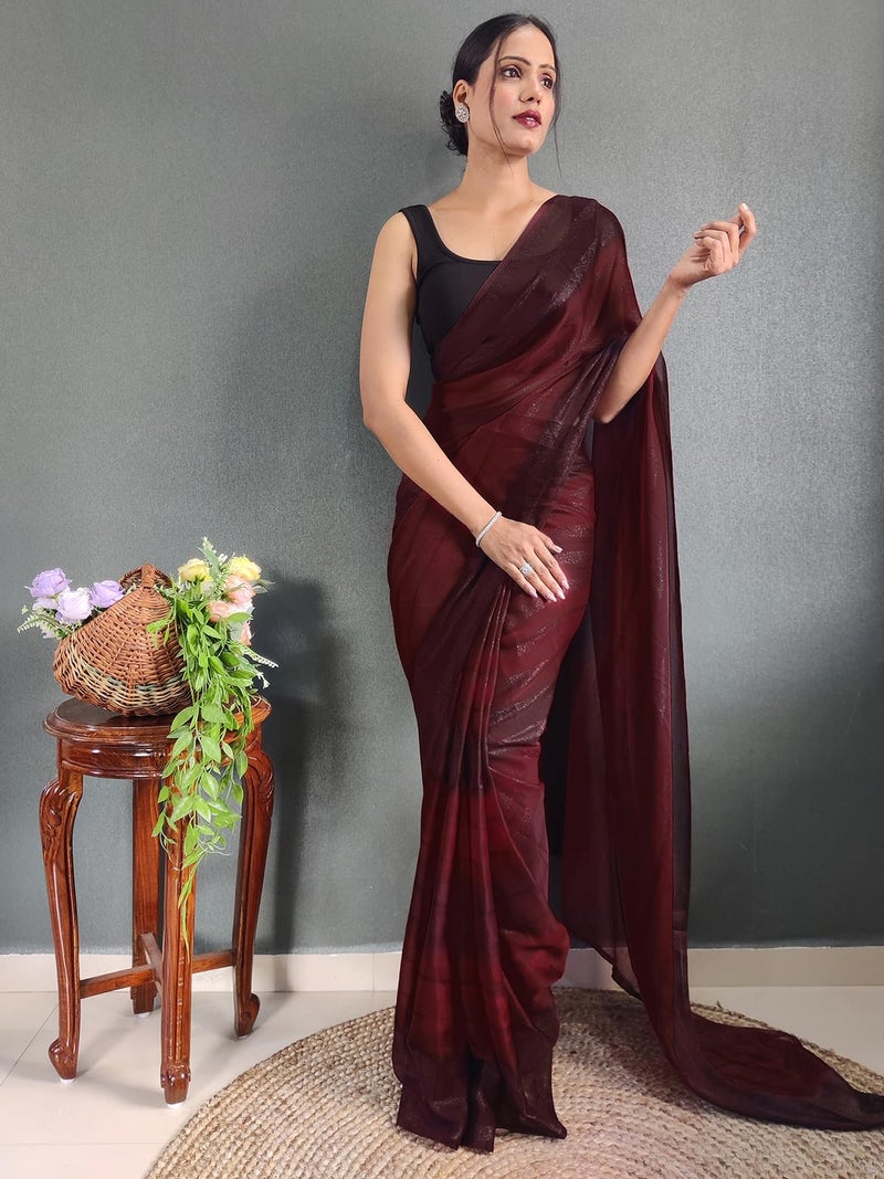 SIRIL Women's Georgette Printed Ready to Wear Saree, One Minute Stitched Saree with Unstitched blouse Piece (3374S366_Maroon) - Image 3