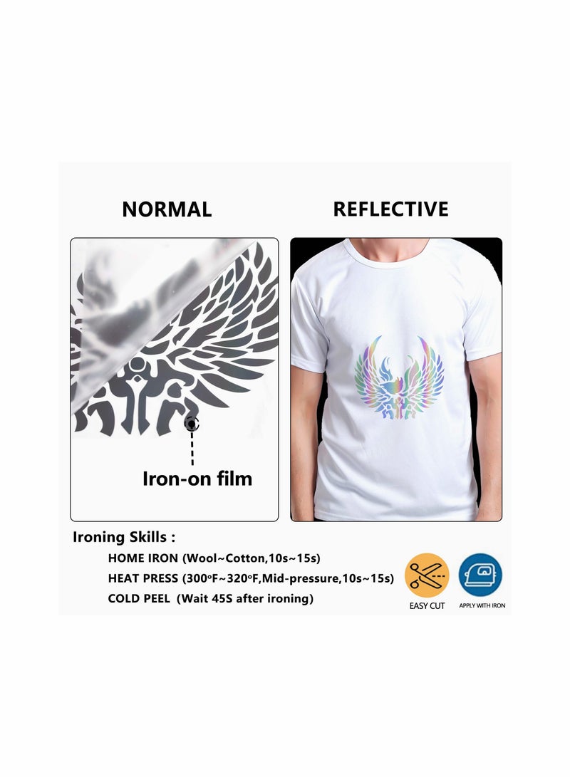 Generic Reflective HTV Vinyl Roll 3m Easy Cut DIY Iron On T-Shirt Decoration PU Stretch Film 12Inch x 10Inch for Silhouette  - Image 2