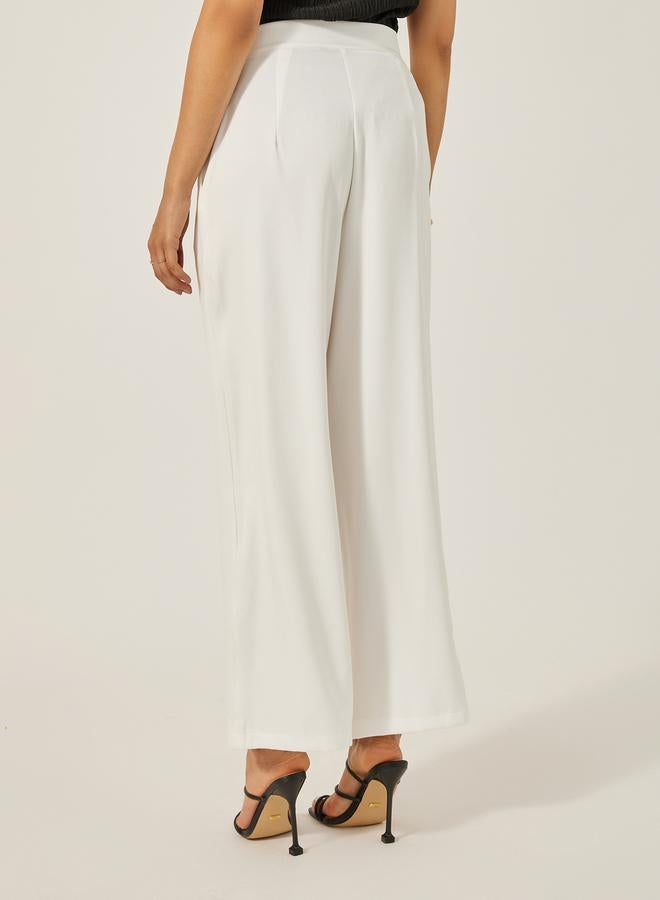 Styli High Rise Straight Fit Pants with Cross Over Waistband Detail - Image 4