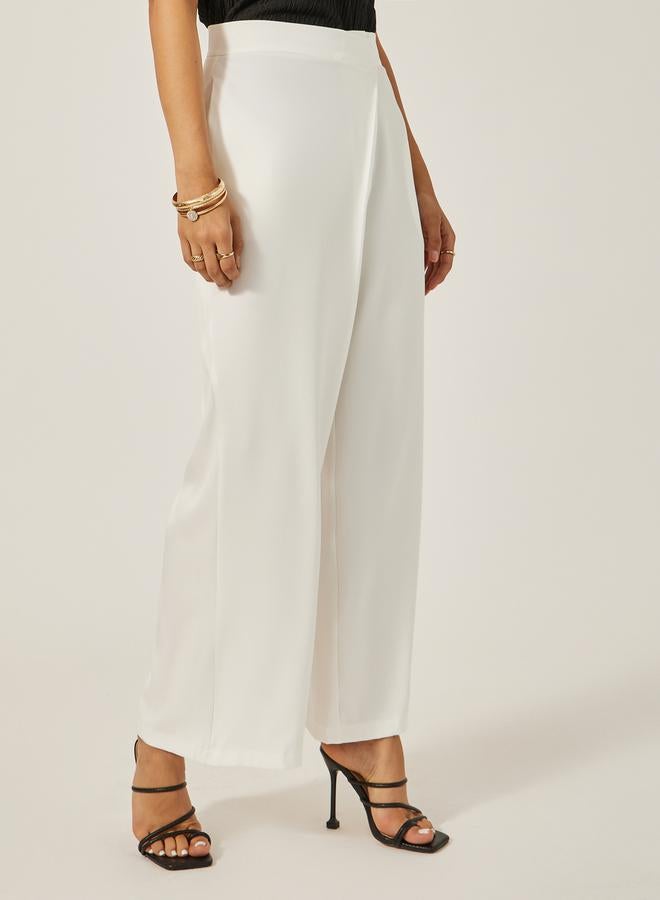 Styli High Rise Straight Fit Pants with Cross Over Waistband Detail - Image 2