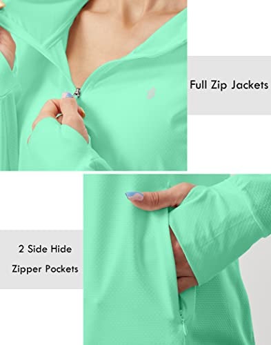 Soothfeel سترة هودي للنساء لحماية من الشمس UPF 50+ خفيفة الوزن بأكمام طويلة مع جيب للتنزه في الهواء الطلق باللون الأخضر الفاتح M - Image 4