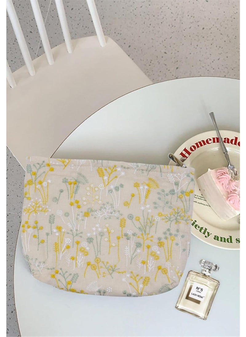 سوفام حقيبة مكياج، حقيبة تجميلية زهرية لطيفة، حقيبة مطروقة، حقيبة مكياج جمالية كبيرة السعة مع سحابة، حقيبة مرحاض متنقلة للنساء الفتيات - Image 3