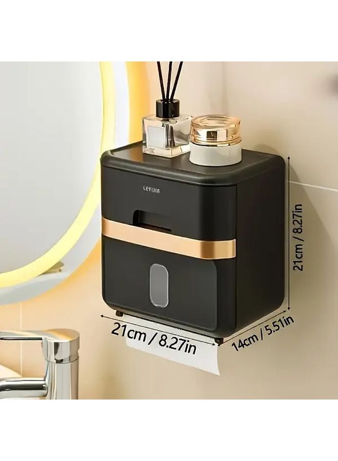 Modern Black And Golden Tissue Holder Wall Mounted Bathroom Organizer Durable Plastic - Image 4