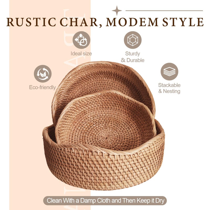 Oavostd Rattan 10" Medium Wave Bread Basket for Fruit, Natural Wicker Fruit Basket for Kitchen Counter, Hand Woven Wicker Food Baskets, Bread Baskets for Serving, Gift Basket for Gifts, Vegetable, Snack, Etc. - Image 5