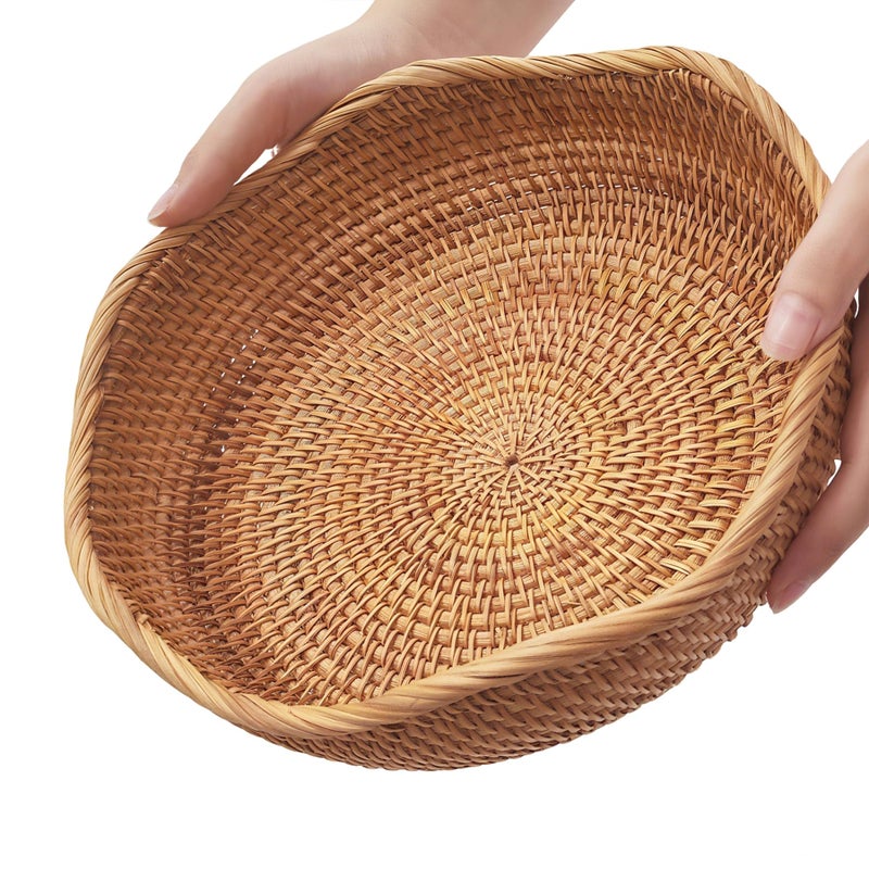 Oavostd Rattan 10" Medium Wave Bread Basket for Fruit, Natural Wicker Fruit Basket for Kitchen Counter, Hand Woven Wicker Food Baskets, Bread Baskets for Serving, Gift Basket for Gifts, Vegetable, Snack, Etc. - Image 1