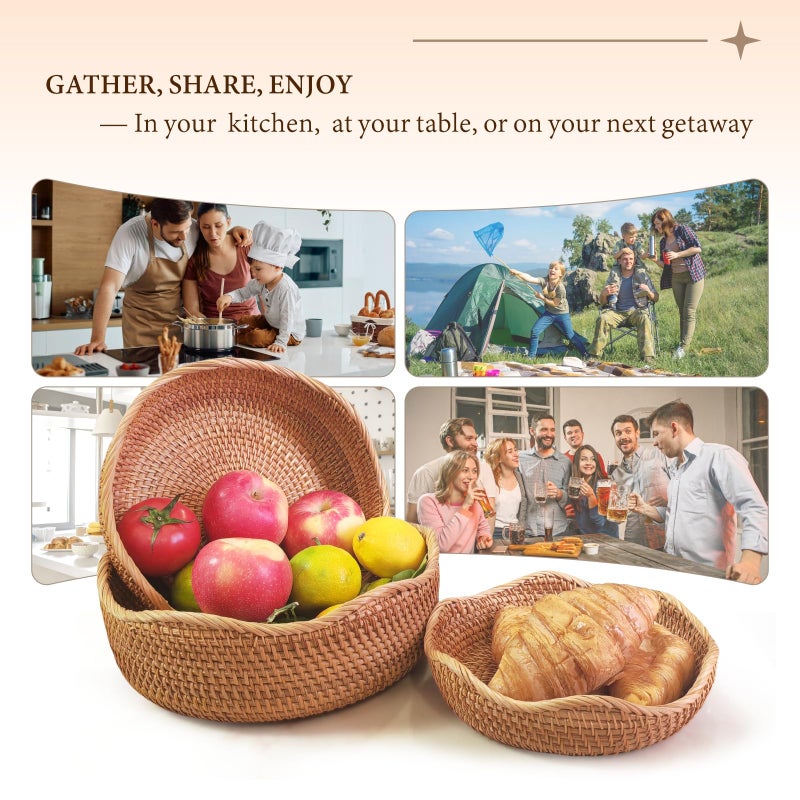 Oavostd Rattan 10" Medium Wave Bread Basket for Fruit, Natural Wicker Fruit Basket for Kitchen Counter, Hand Woven Wicker Food Baskets, Bread Baskets for Serving, Gift Basket for Gifts, Vegetable, Snack, Etc. - Image 2