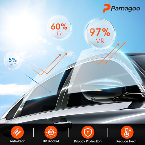 PAMAGOO 5% Percent Car Window Tint, 5% VLT Nano Ceramic Window Tint Roll 20" Inch x 20'Ft, Automotive Tint for Privacy Sun & Glare Protection UV Heat Blocking, Scratch Resistant 5-Layer - Image 2