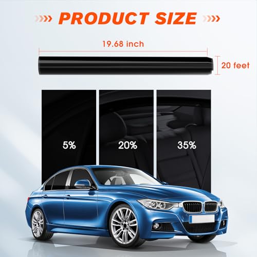PAMAGOO 5% Percent Car Window Tint, 5% VLT Nano Ceramic Window Tint Roll 20" Inch x 20'Ft, Automotive Tint for Privacy Sun & Glare Protection UV Heat Blocking, Scratch Resistant 5-Layer - Image 3