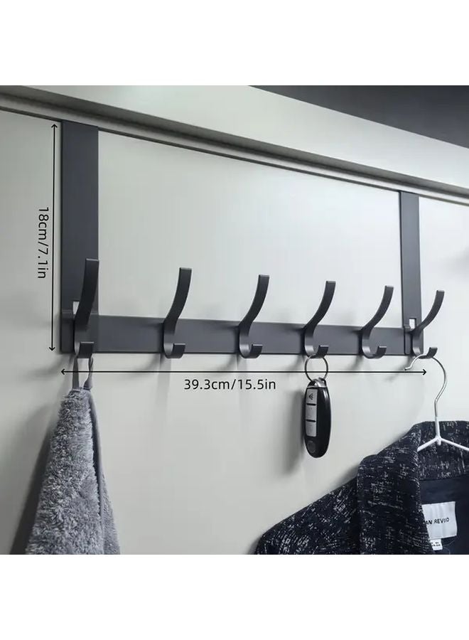 6 Hooks Heavy Duty Aluminum Over The Door Hook Chrome Finish Easy Install - Image 1