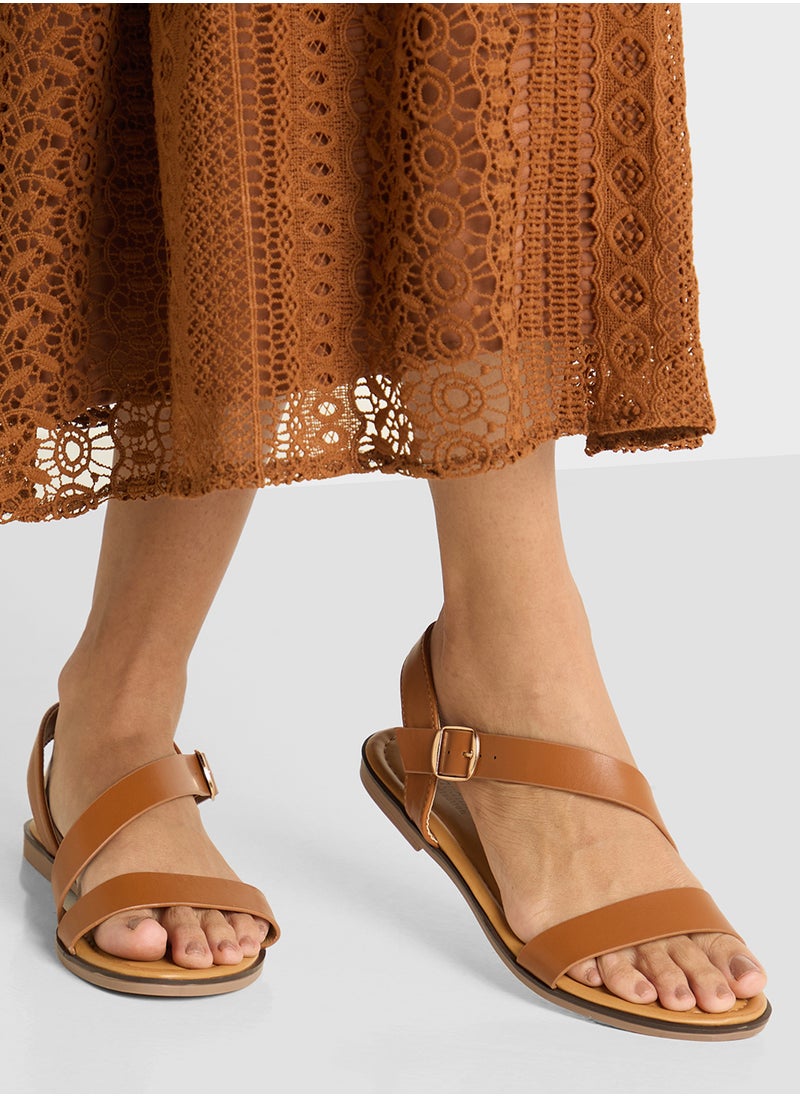 Savannah Collection Strappy Flat Sandal With Buckle  - Image 5