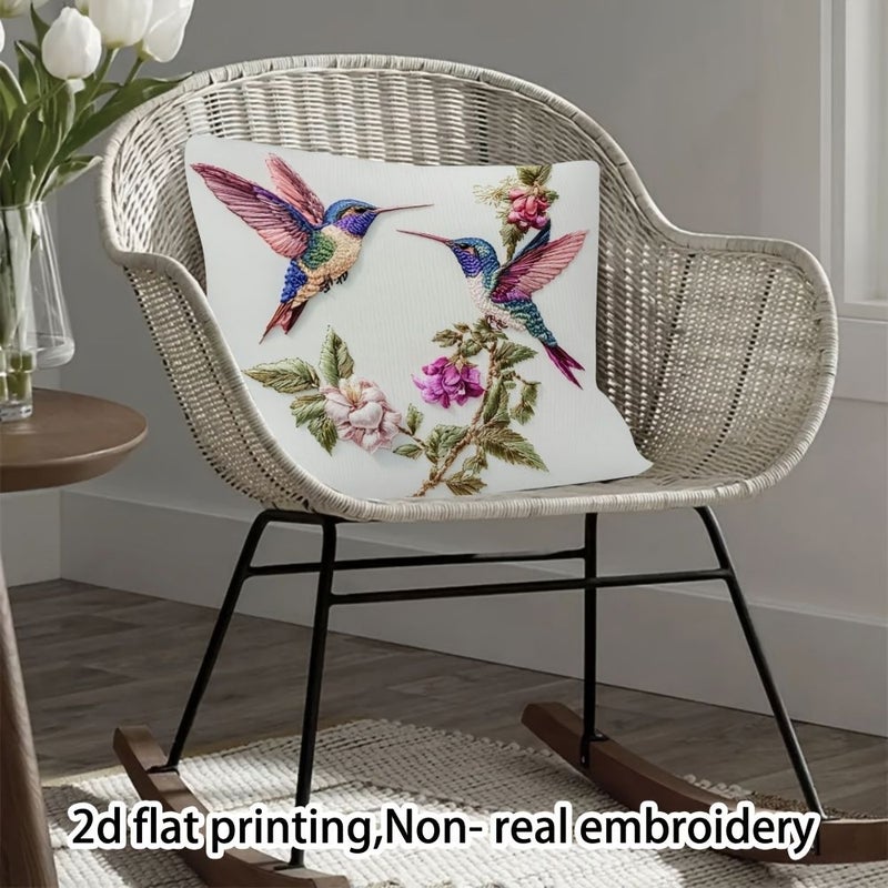 Digital Printed Hummingbird And Flowers Pillowcase 17x17 Inch Home Decor - Image 4