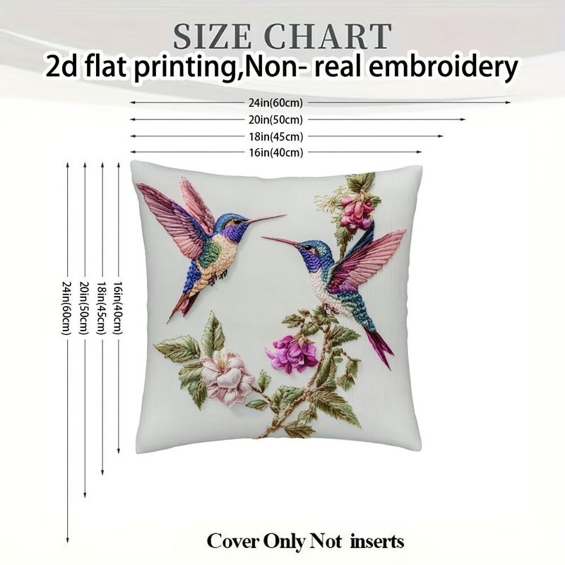 Digital Printed Hummingbird And Flowers Pillowcase 17x17 Inch Home Decor - Image 3
