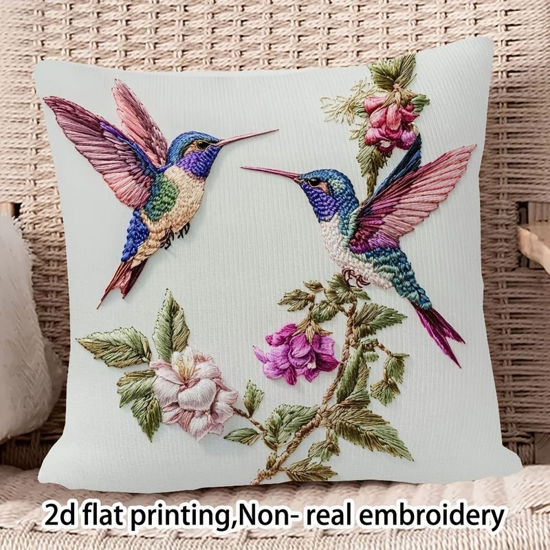 Digital Printed Hummingbird And Flowers Pillowcase 17x17 Inch Home Decor - Image 1