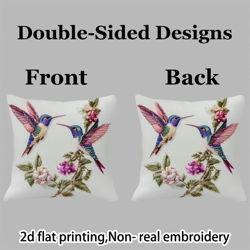 Digital Printed Hummingbird And Flowers Pillowcase 17x17 Inch Home Decor - Image 2