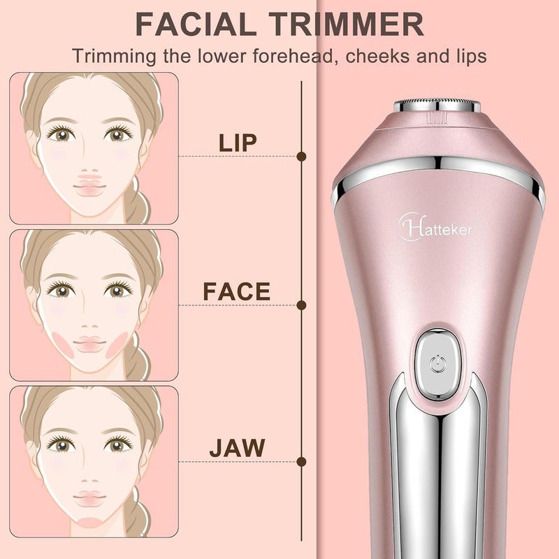 Hatteker Electric Razor for Women, 3 in 1 Lady Shaver Kit for Face Chin Arm Leg Armpit Bikini, Cordless Portable Painless Electric Epilator IPX7 Waterproof USB Rechargeable Dry Wet - Image 4