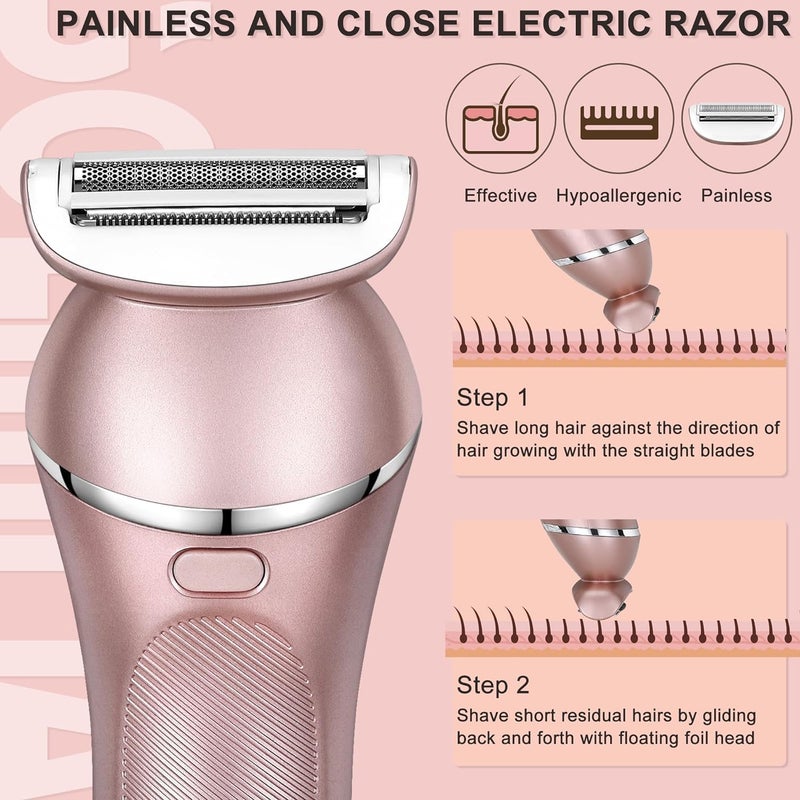Hatteker Electric Razor for Women, 3 in 1 Lady Shaver Kit for Face Chin Arm Leg Armpit Bikini, Cordless Portable Painless Electric Epilator IPX7 Waterproof USB Rechargeable Dry Wet - Image 3