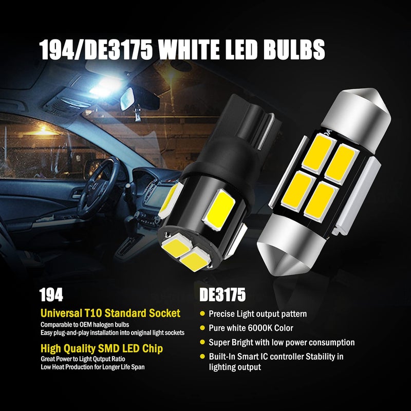 BRISHINE DE3175 Festoon 31MM 194 168 2825 T10 175 Combo LED Bulbs White Super Bright 5630 Chipsets LED Bulbs for Japanese Car Interior Dome Map Door Courtesy License Plate Lights (Pack of 10) - Image 2