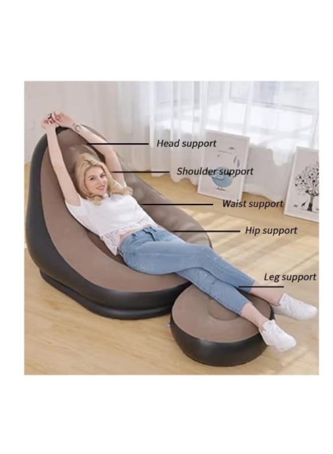 Inflatable Sofa, 110 X 100 X 75Cm Inflatable Lounge Chair, Air Couch Footrest, Lazy Necessity Furniture, Gaming Reading & Movie Watching Lounger, Outdoor Travel Camping Picnic-Brown - Image 4