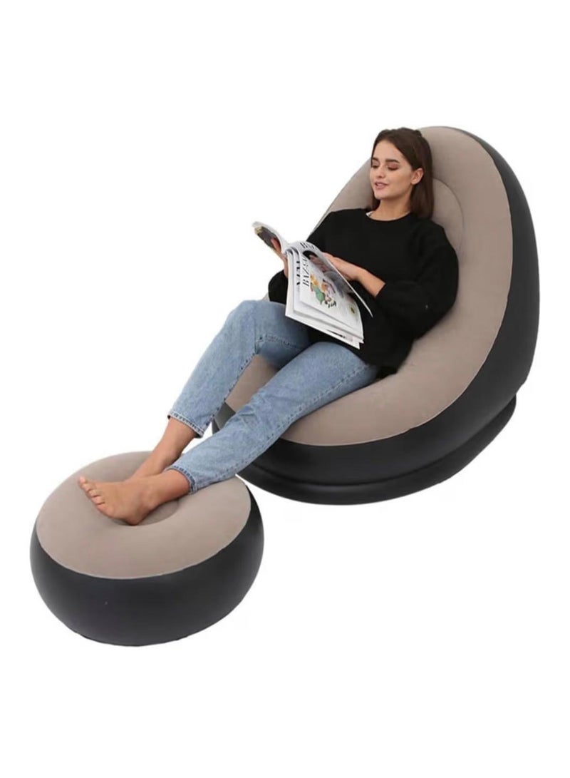 Inflatable Sofa, 110 X 100 X 75Cm Inflatable Lounge Chair, Air Couch Footrest, Lazy Necessity Furniture, Gaming Reading & Movie Watching Lounger, Outdoor Travel Camping Picnic-Brown - Image 1