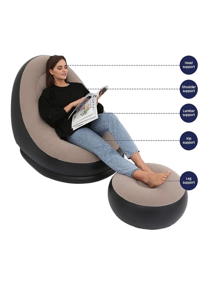 Inflatable Sofa, 110 X 100 X 75Cm Inflatable Lounge Chair, Air Couch Footrest, Lazy Necessity Furniture, Gaming Reading & Movie Watching Lounger, Outdoor Travel Camping Picnic-Brown - Image 2