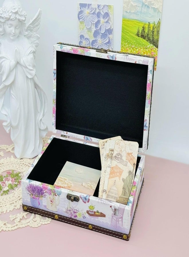 Amedoo Treasure Box Vintage Wooden + PU Leather Decorative Storage Boxes Trinket Jewelry Box Memento Case Box Keepsake Box With Lids Gifts For Kids Girls Women Home Decor (Lavender,Small) - Image 2