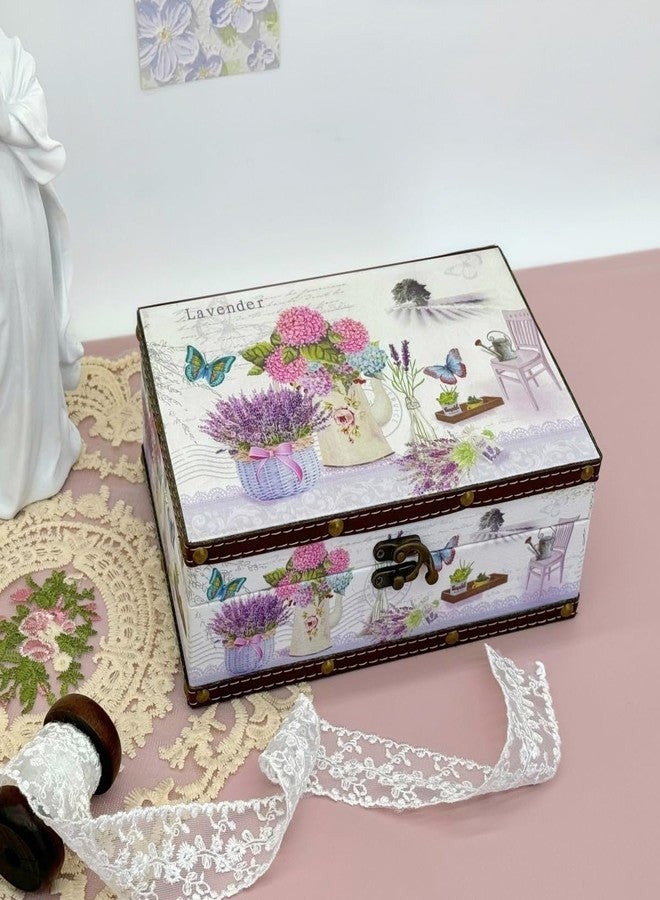 Amedoo Treasure Box Vintage Wooden + PU Leather Decorative Storage Boxes Trinket Jewelry Box Memento Case Box Keepsake Box With Lids Gifts For Kids Girls Women Home Decor (Lavender,Small) - Image 4