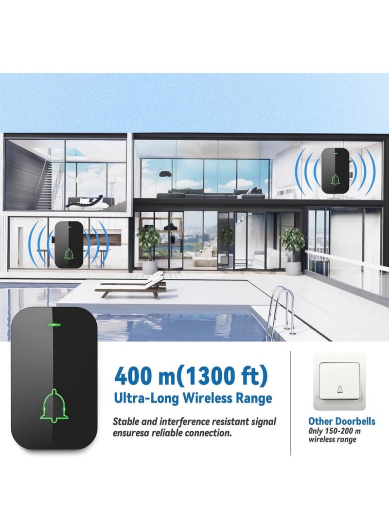 saykfoe Wireless Doorbell Plug in Waterproof Doorbell 2 Receivers and 1 Transmitter, Over 1000 Feet Range, 60 Sounds and 5 Levels of Volume, Cordless Doorbell  for Home Office Hotel Dormitory (Black) - Image 4